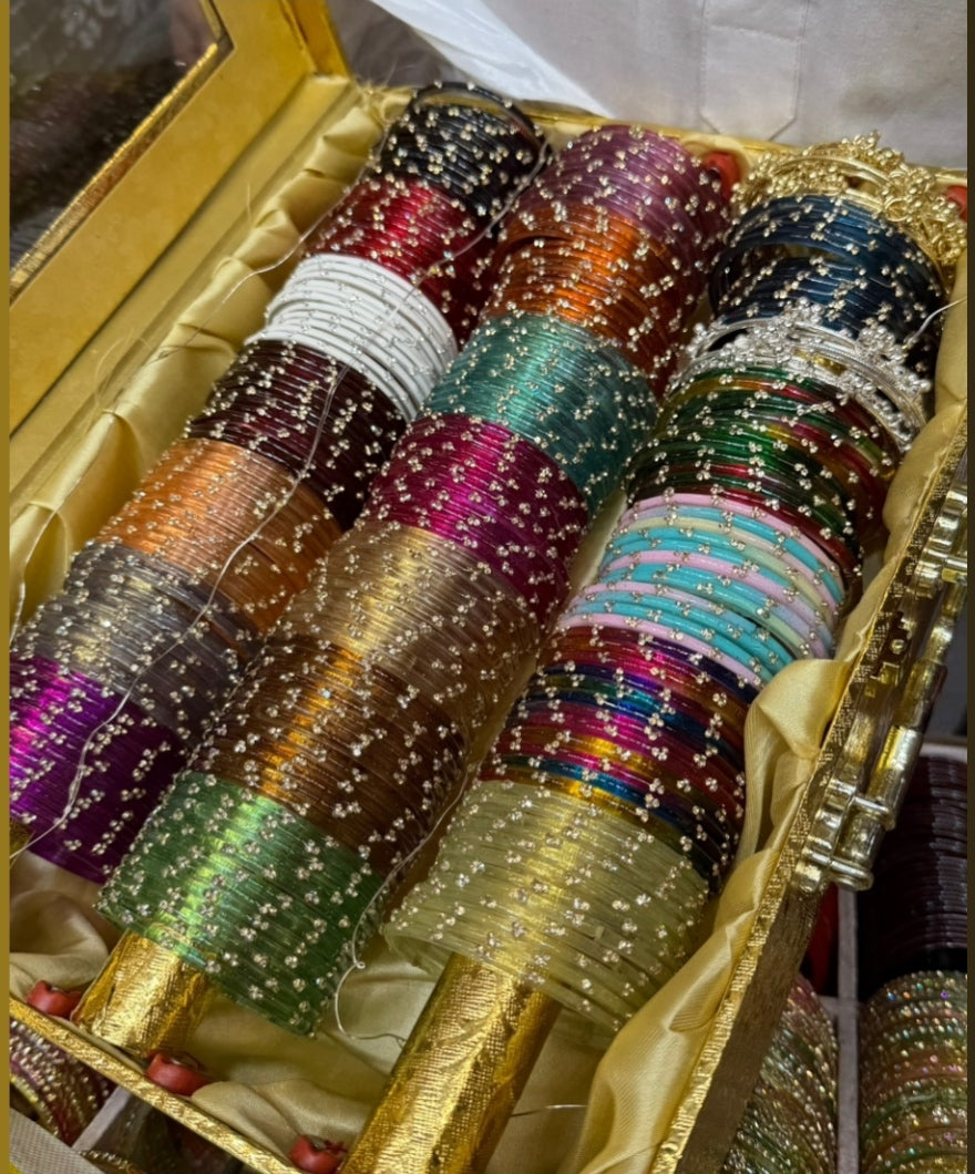 Original 18 Dozen kashmiri Bangles Set with 8 Golden and 8 white Ghunghroo Bells