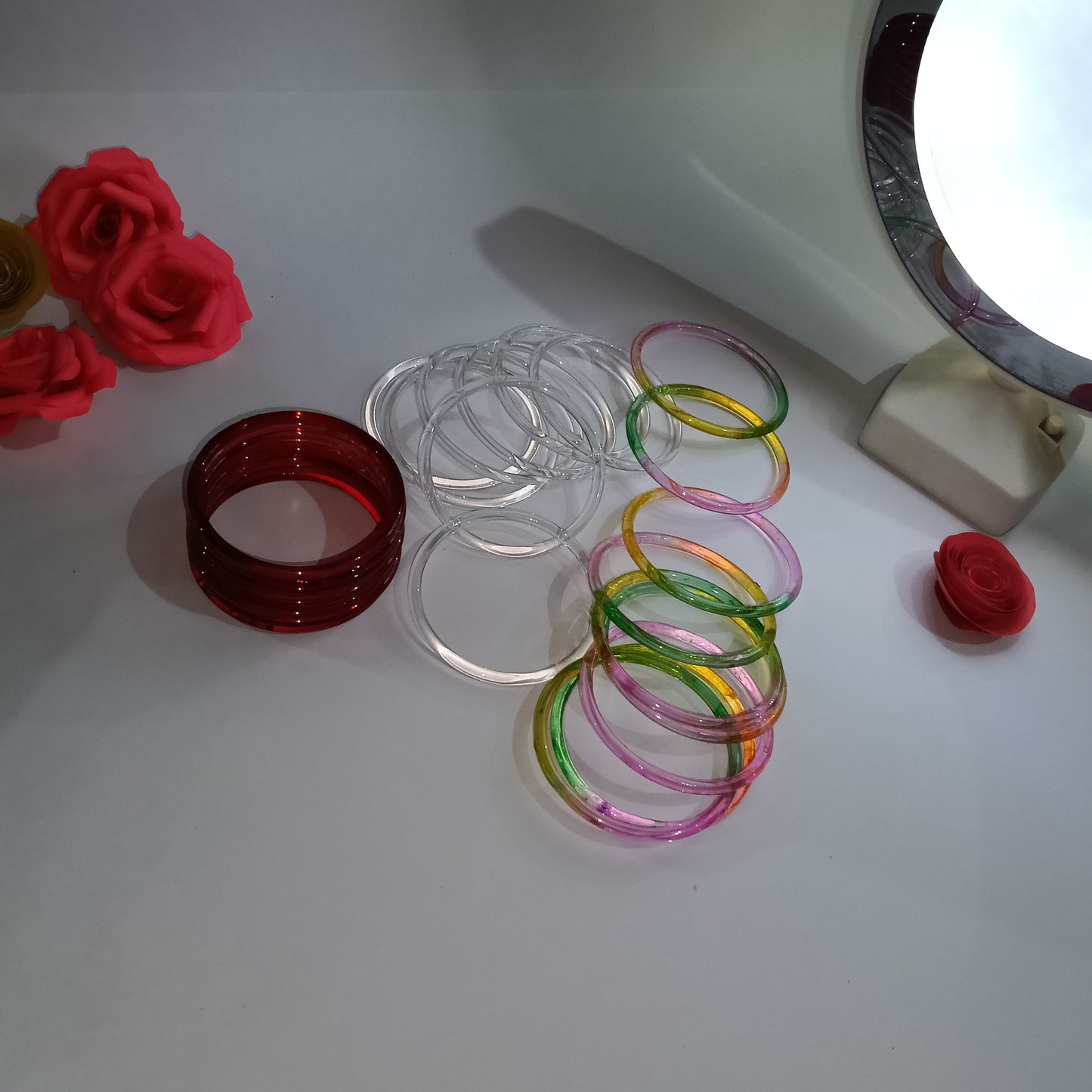 Original Jelly Bangles Combo of 3 colors with 4 White Ghungroo Bangles|Set of 28|