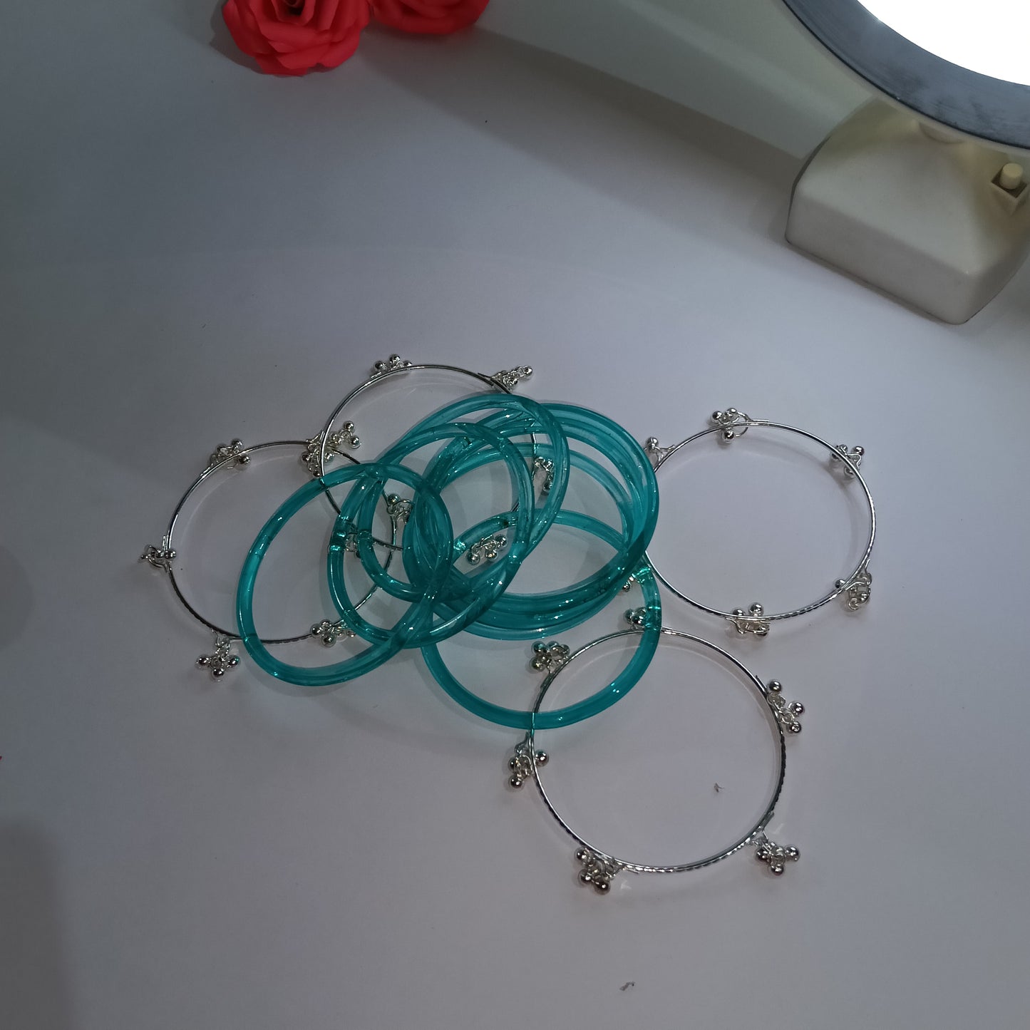 Original Jelly Bangles Set with 4 White Ghunghru Bangles|Set of 12|6 Colors|