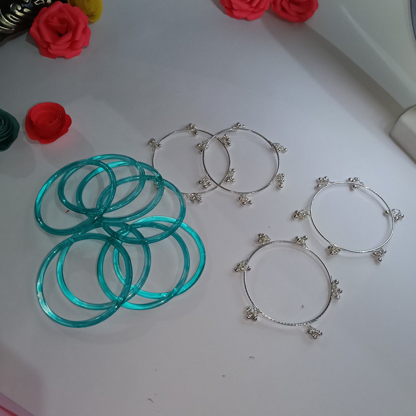 Original Jelly Bangles Set with 4 White Ghunghru Bangles|Set of 12|6 Colors|