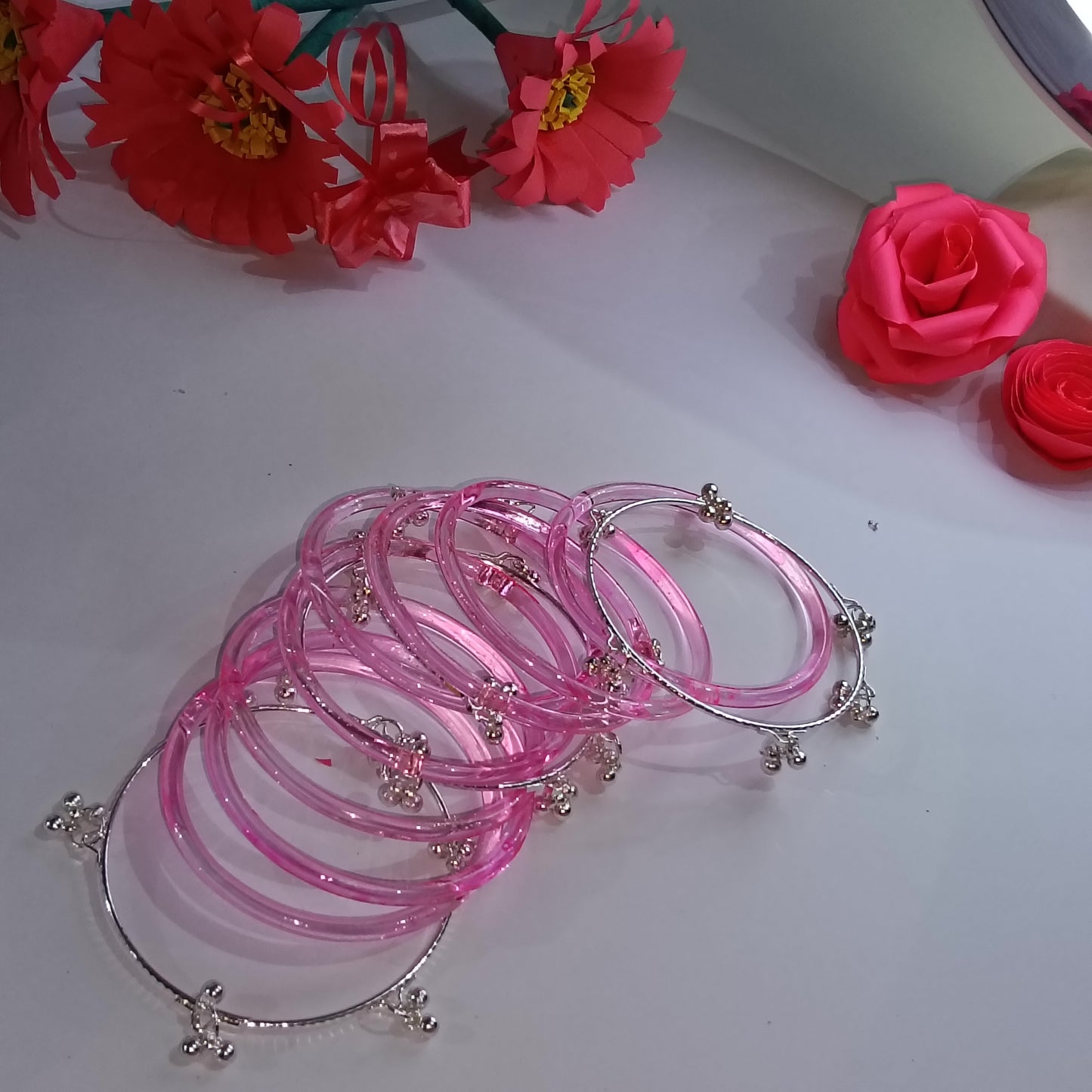 Original Jelly Bangles Set with 4 White Ghunghru Bangles|Set of 12|6 Colors|