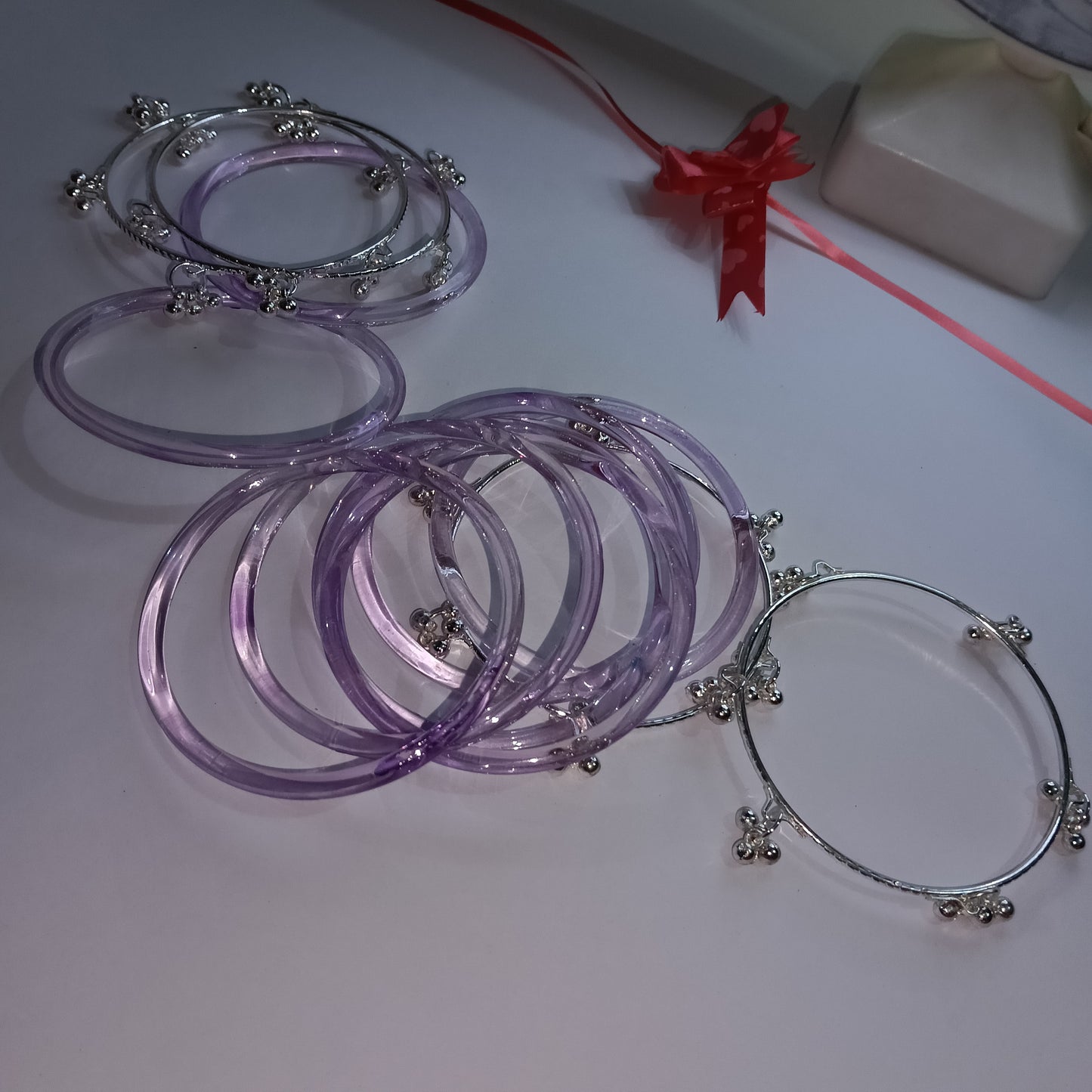 Original Jelly Bangles Set with 4 White Ghunghru Bangles|Set of 12|6 Colors|