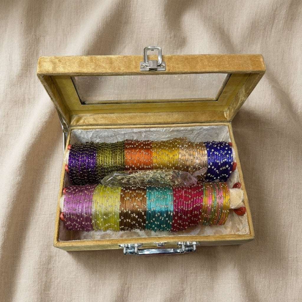 Original 12 Dozen kashmiri Bangle Set with 8 Golden Ghunghroo Bells