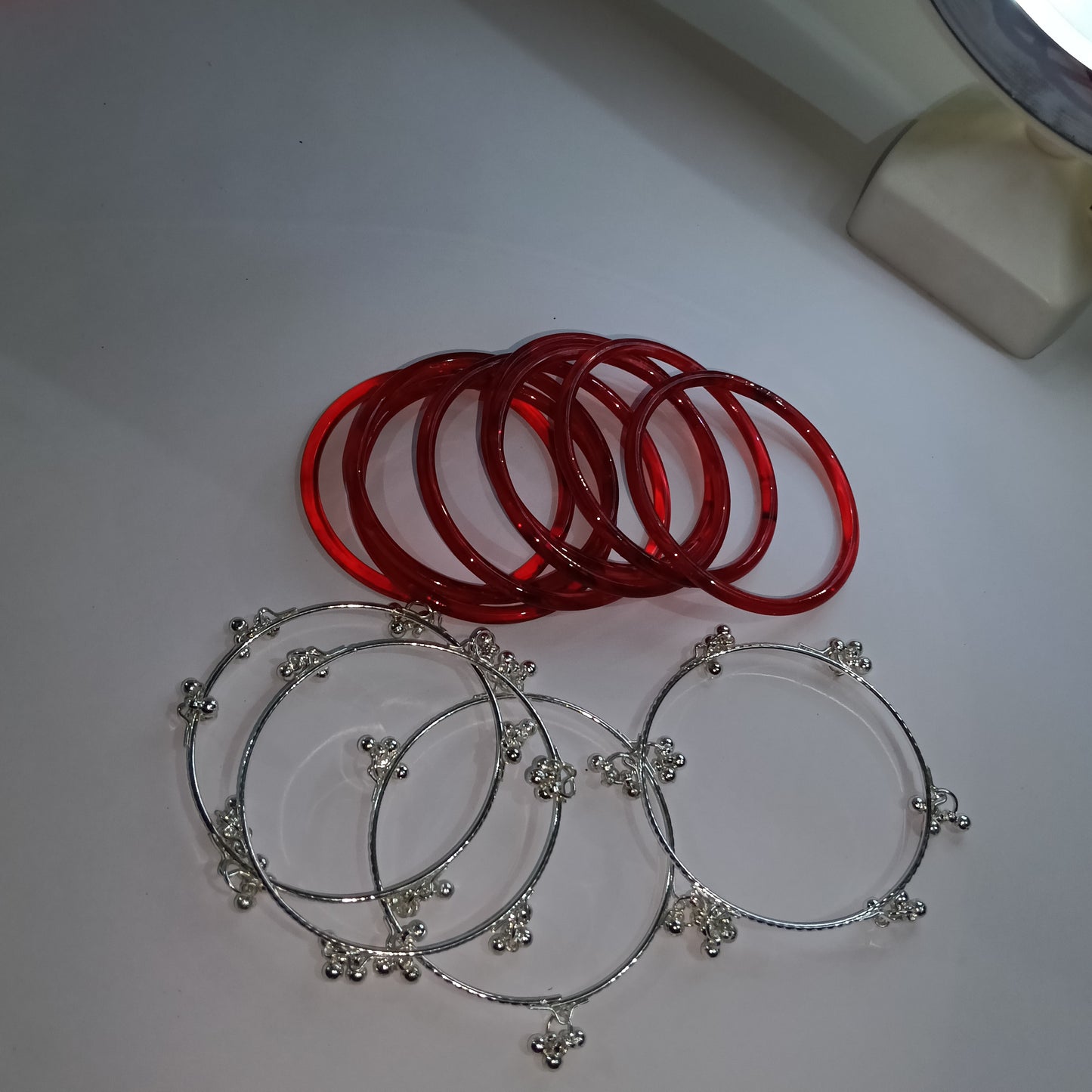 Original Jelly Bangles Set with 4 White Ghunghru Bangles|Set of 12|6 Colors|