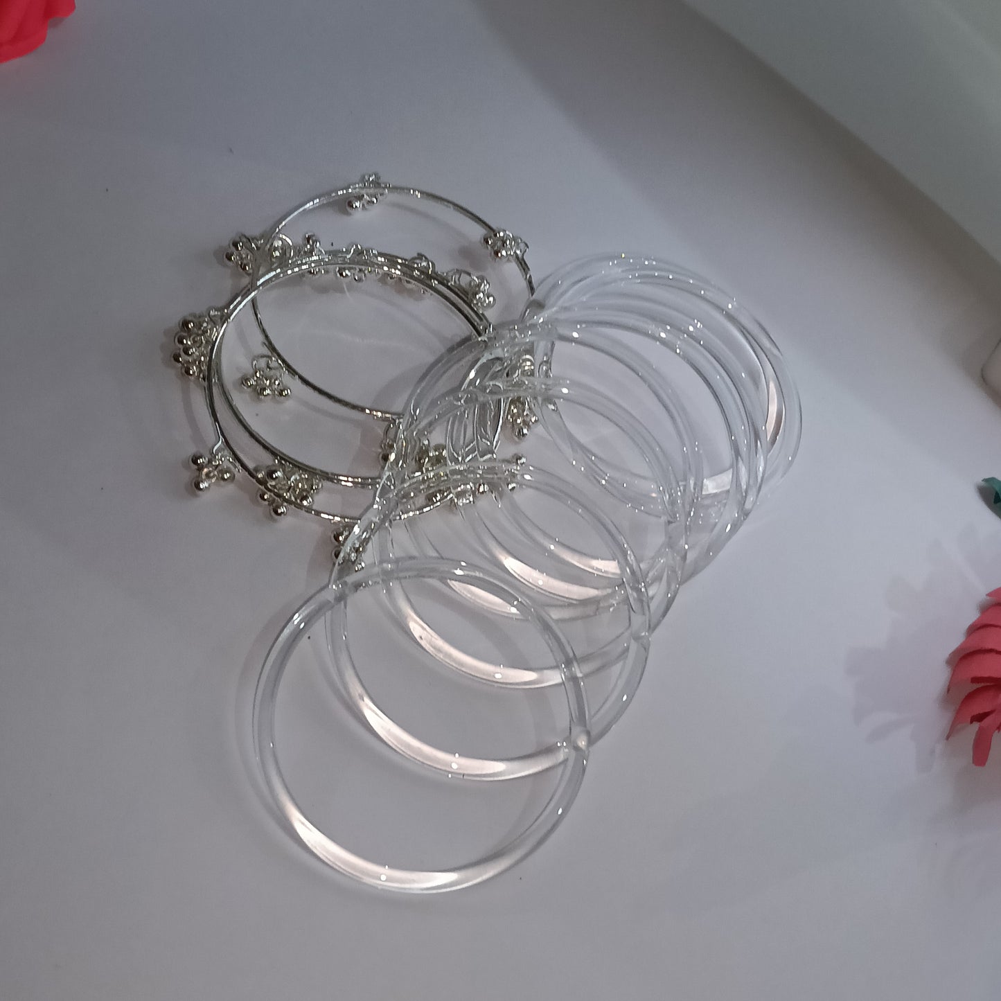 Original Jelly Bangles Set with 4 White Ghunghru Bangles|Set of 12|6 Colors|