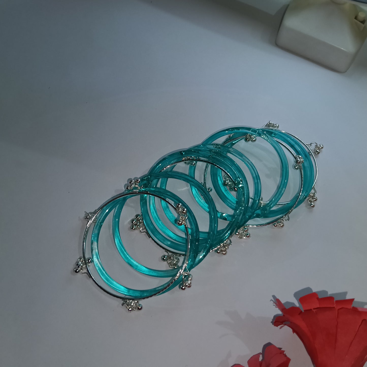 Original Jelly Bangles Set with 4 White Ghunghru Bangles|Set of 12|6 Colors|