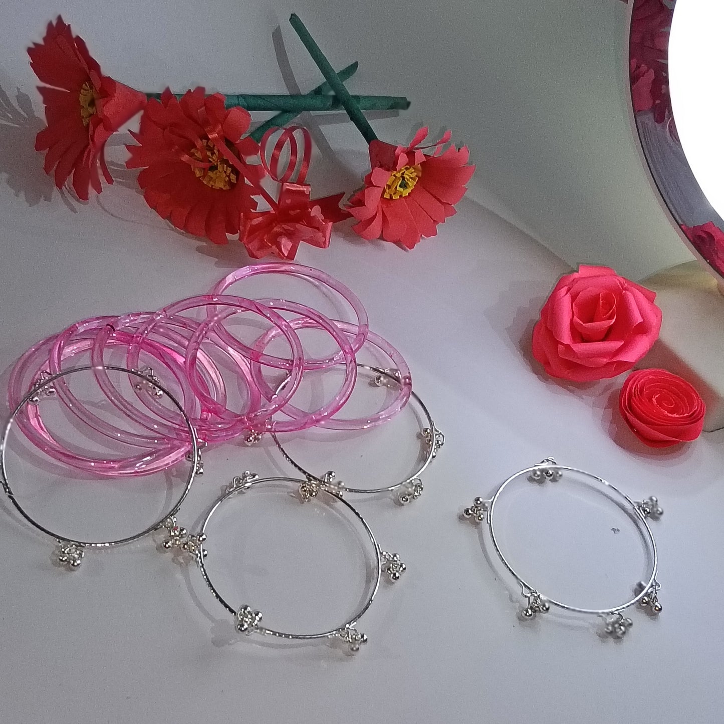 Original Jelly Bangles Set with 4 White Ghunghru Bangles|Set of 12|6 Colors|