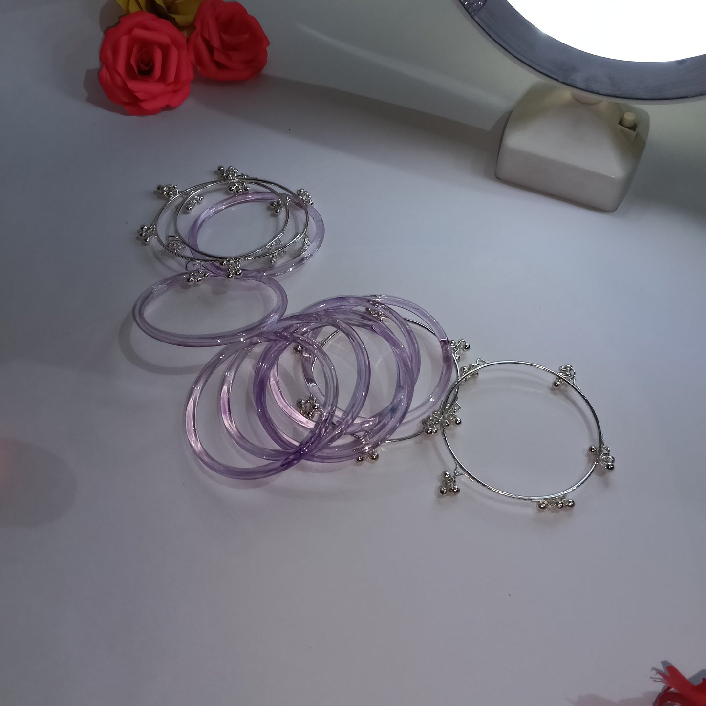Original Jelly Bangles Set with 4 White Ghunghru Bangles|Set of 12|6 Colors|