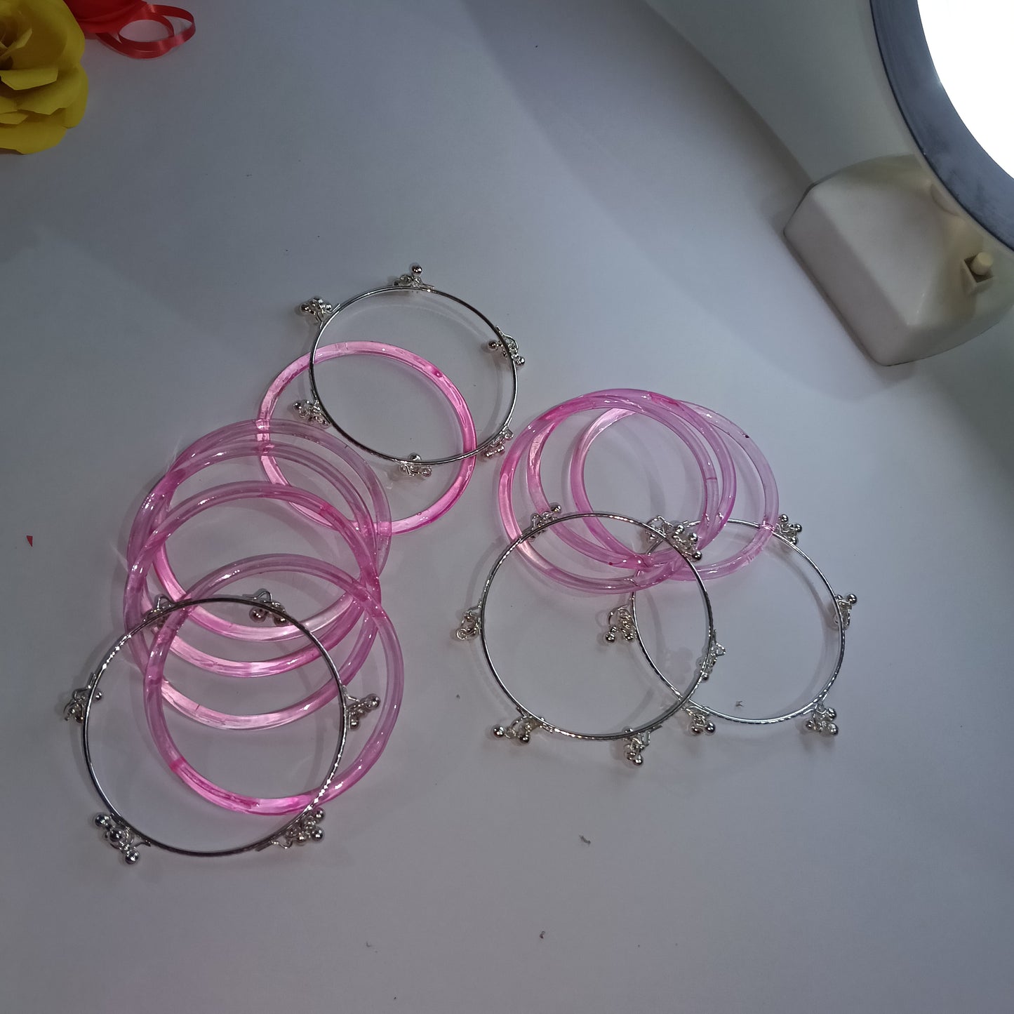Original Jelly Bangles Set with 4 White Ghunghru Bangles|Set of 12|6 Colors|