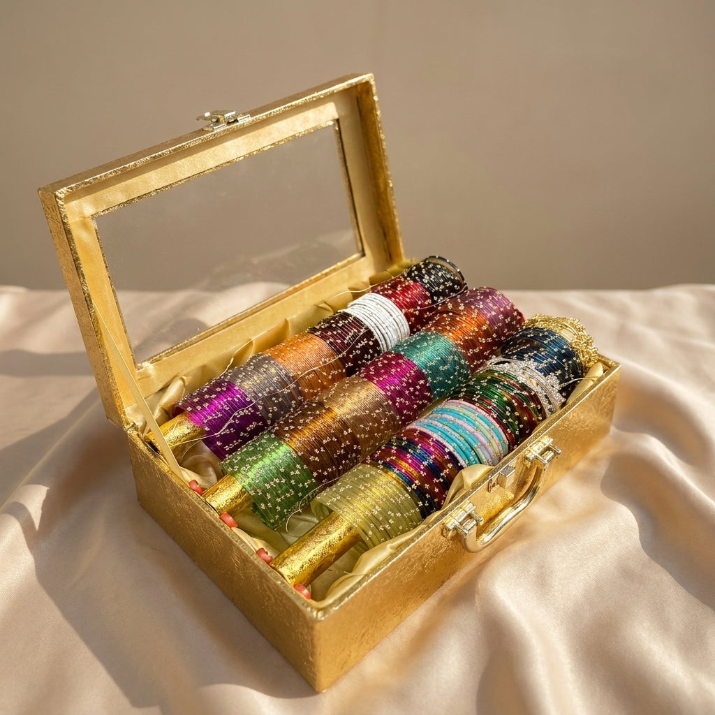 Original 18 Dozen kashmiri Bangles Set with 8 Golden and 8 white Ghunghroo Bells