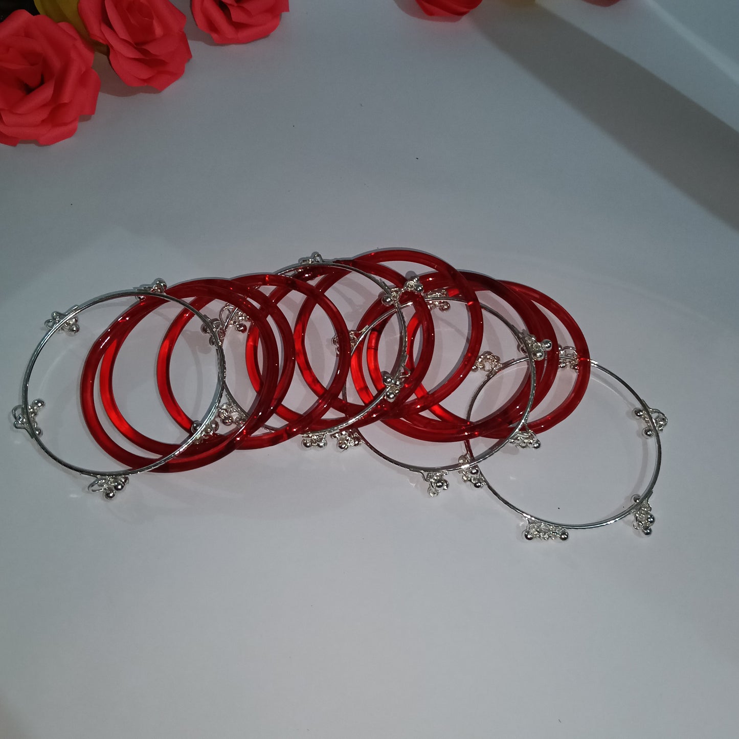 Original Jelly Bangles Set with 4 White Ghunghru Bangles|Set of 12|6 Colors|