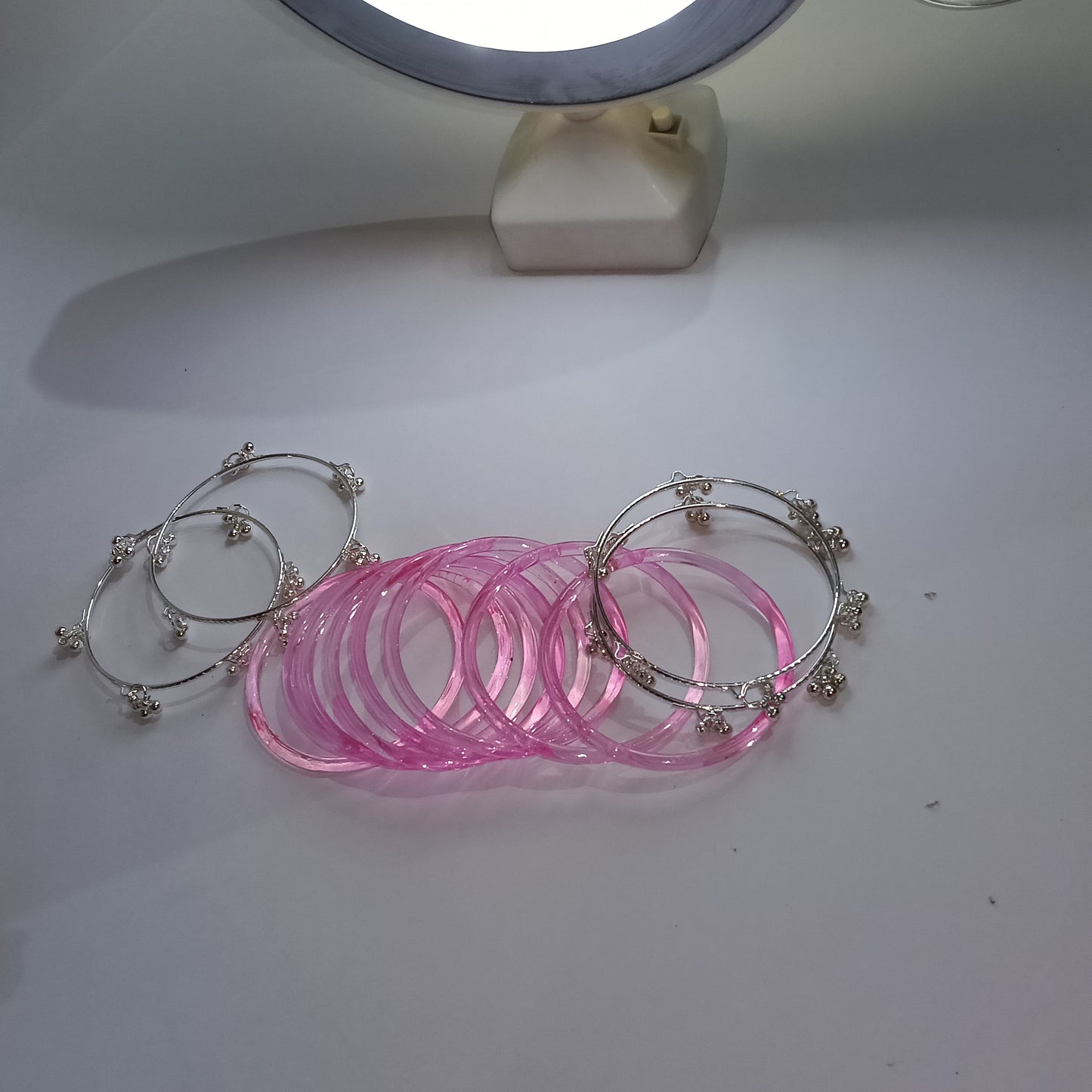 Original Jelly Bangles Set with 4 White Ghunghru Bangles|Set of 12|6 Colors|