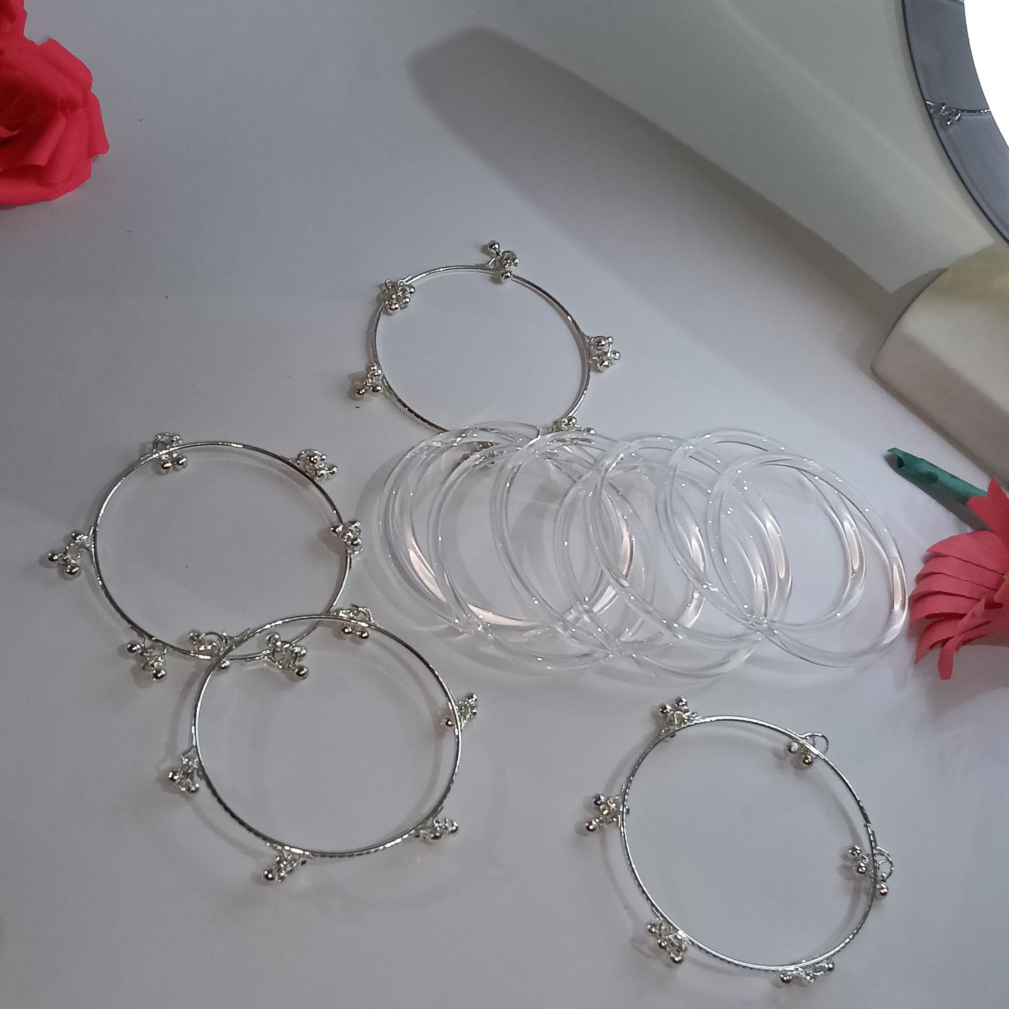 Original Jelly Bangles Set with 4 White Ghunghru Bangles|Set of 12|6 Colors|