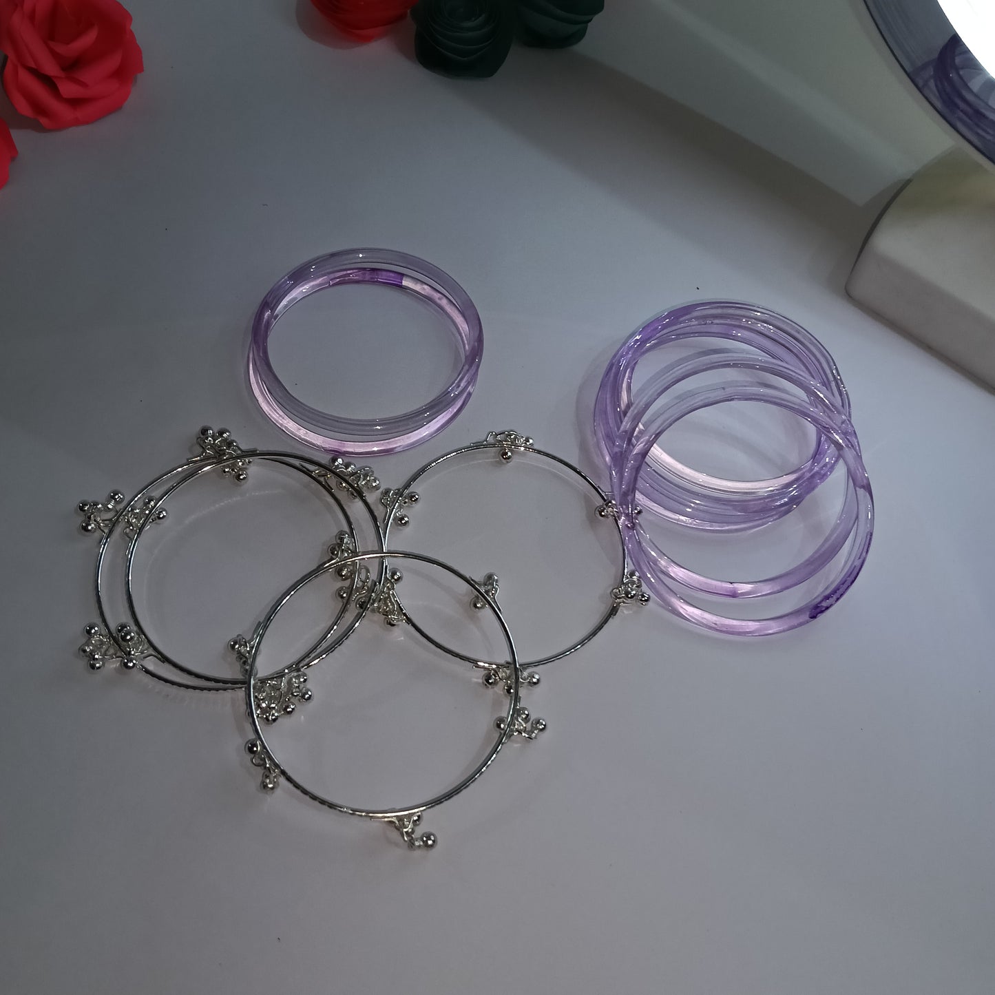 Original Jelly Bangles Set with 4 White Ghunghru Bangles|Set of 12|6 Colors|