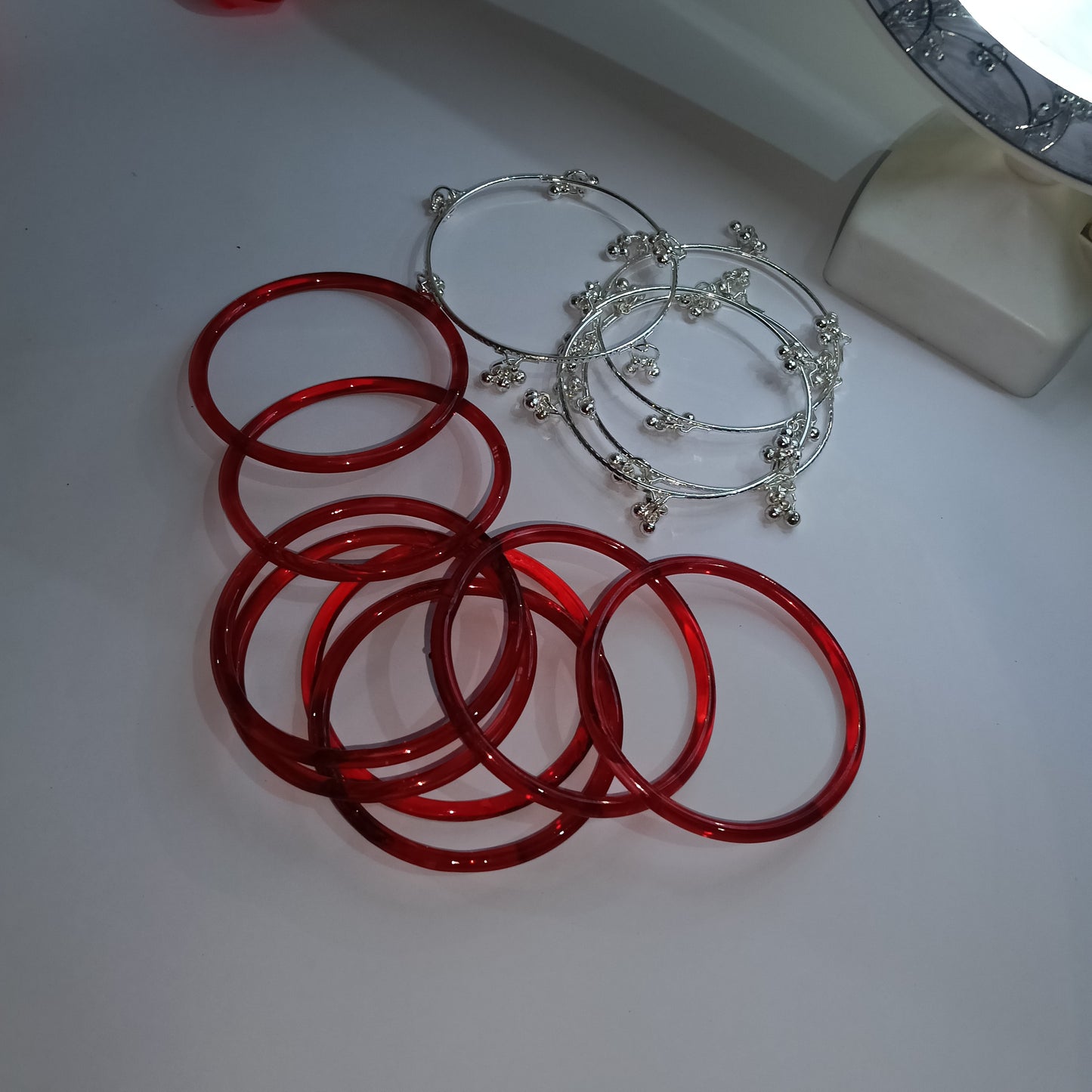 Original Jelly Bangles Set with 4 White Ghunghru Bangles|Set of 12|6 Colors|