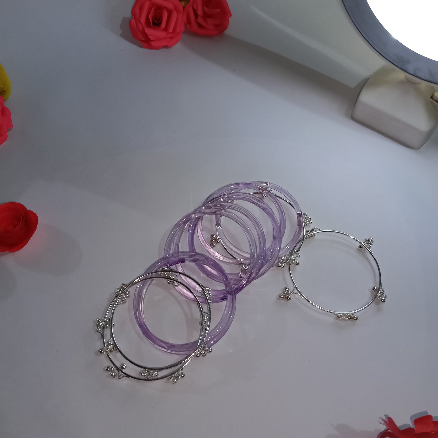 Original Jelly Bangles Set with 4 White Ghunghru Bangles|Set of 12|6 Colors|