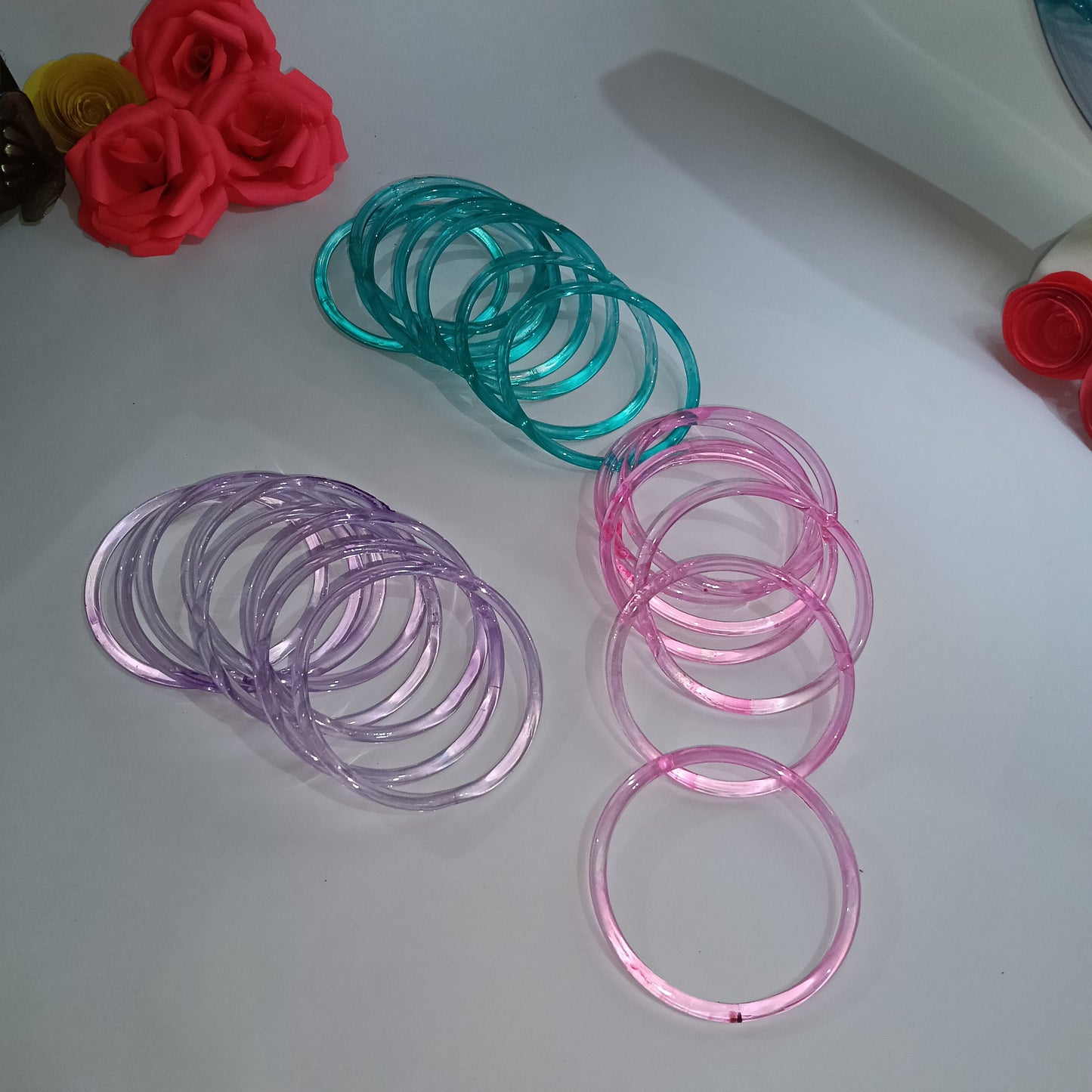 3 Color Original Jelly Bangles Combo with 4 White Ghungroo Bangles|Set of 28|