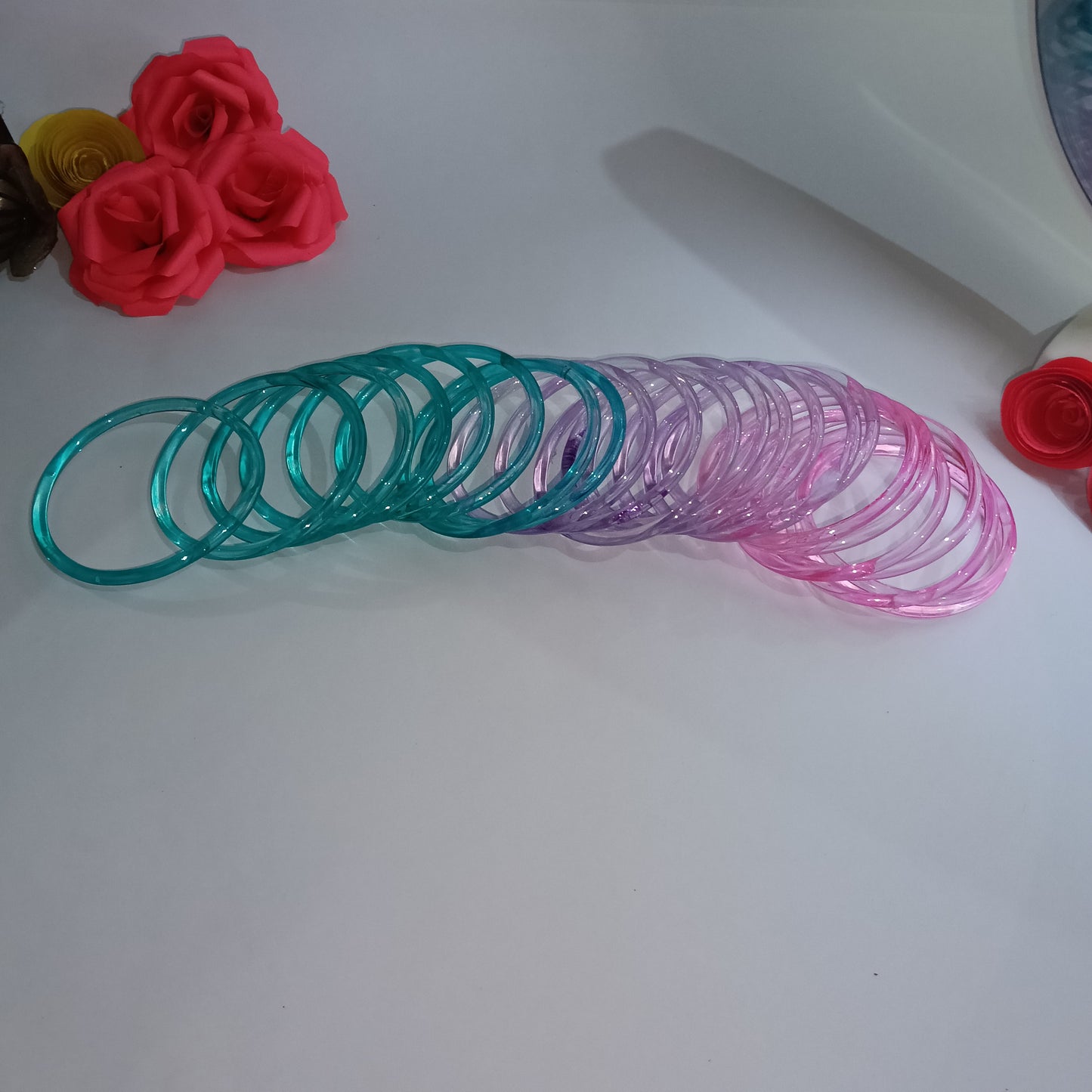 3 Color Original Jelly Bangles Combo with 4 White Ghungroo Bangles|Set of 28|