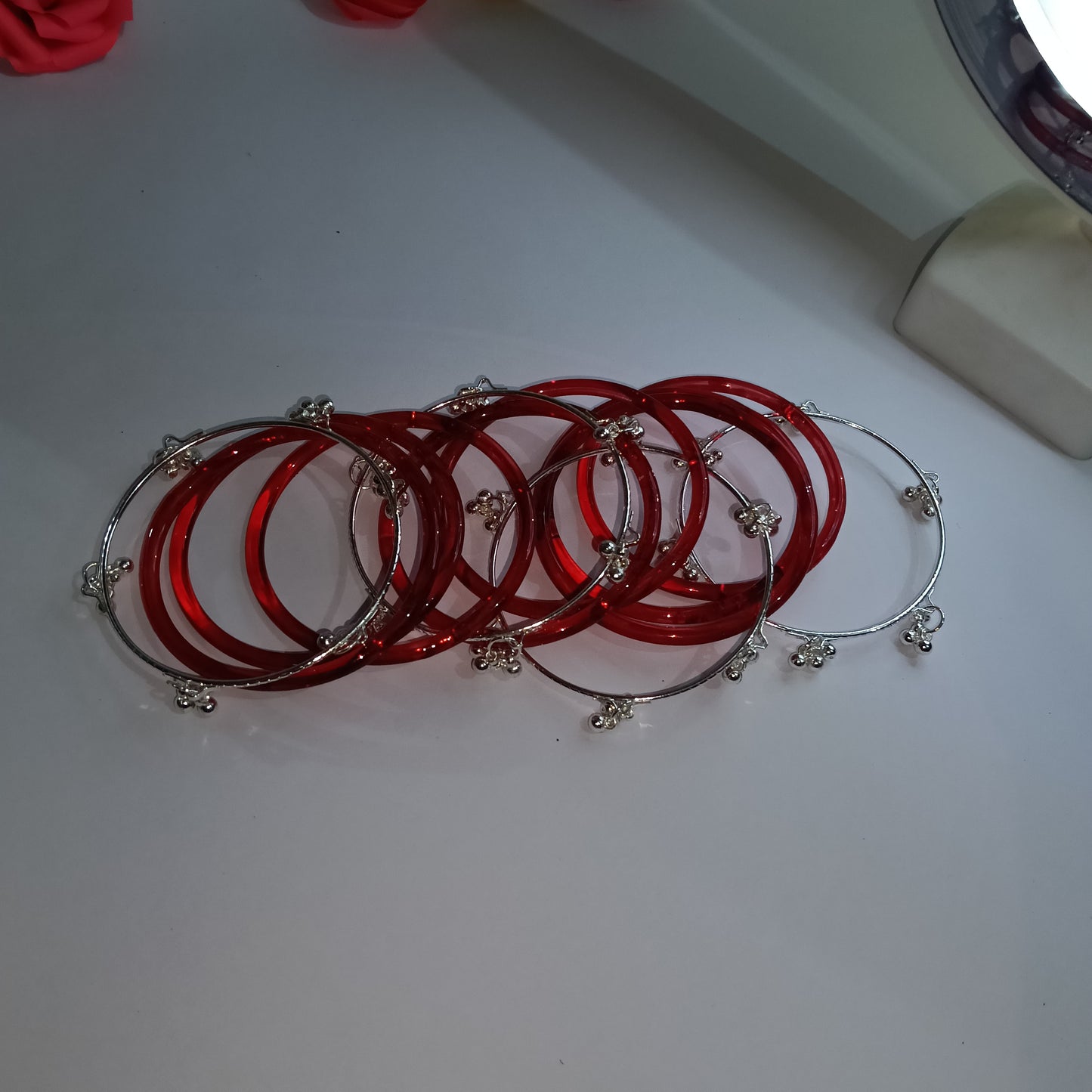 Original Jelly Bangles Set with 4 White Ghunghru Bangles|Set of 12|6 Colors|
