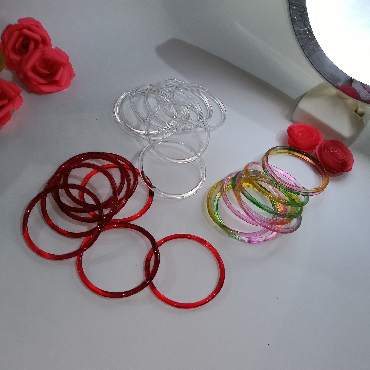 Original Jelly Bangles Combo of 3 colors with 4 White Ghungroo Bangles|Set of 28|