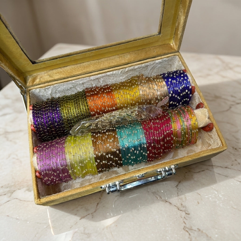Original 12 Dozen kashmiri Bangle Set with 8 Golden Ghunghroo Bells