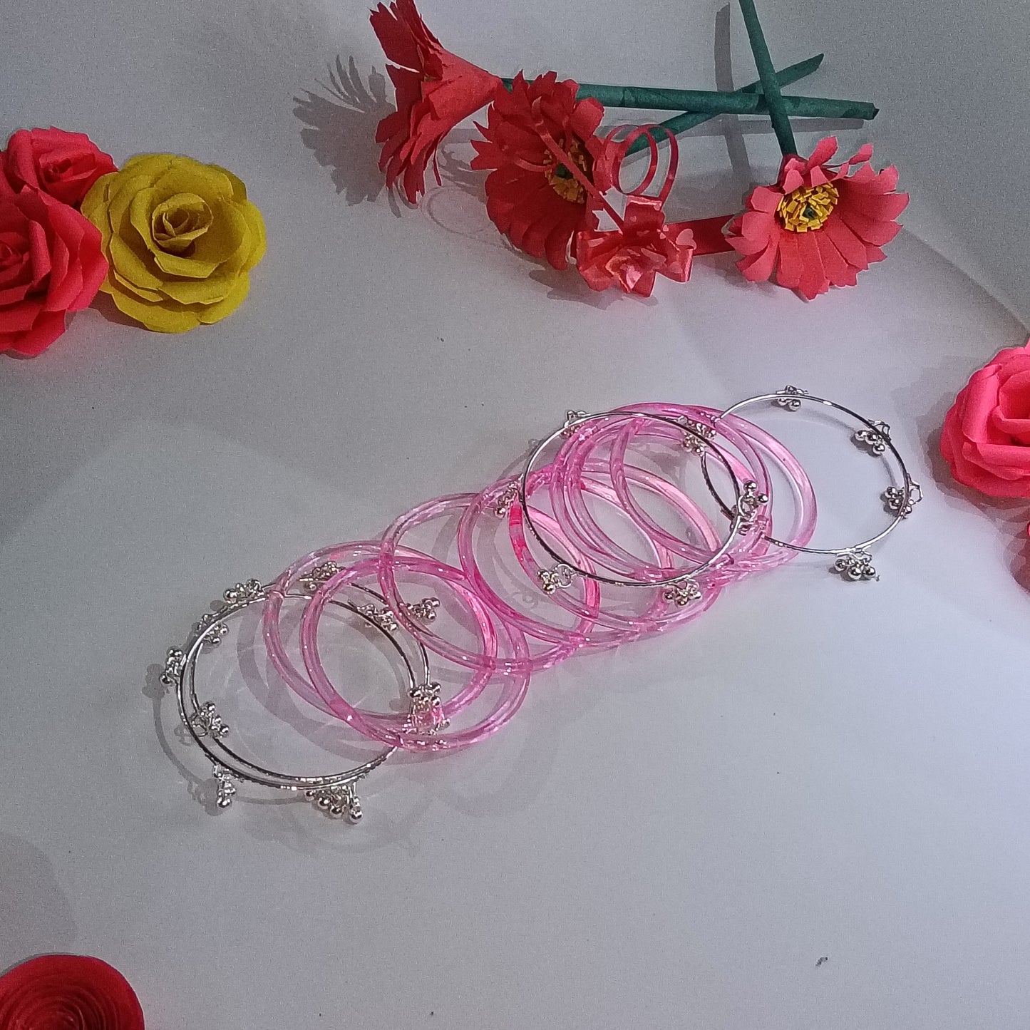 Original Jelly Bangles Set with 4 White Ghunghru Bangles|Set of 12|6 Colors|