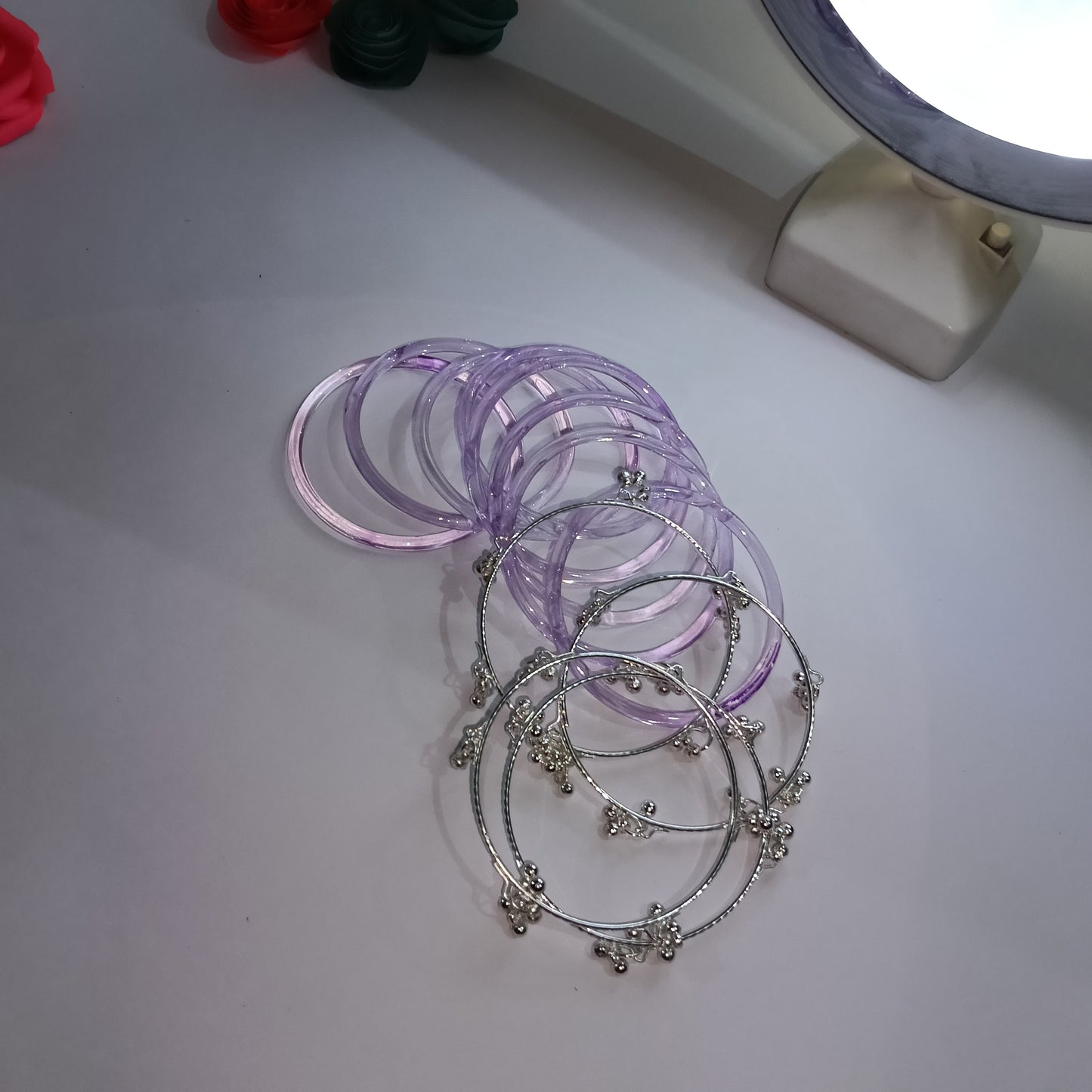 Original Jelly Bangles Set with 4 White Ghunghru Bangles|Set of 12|6 Colors|