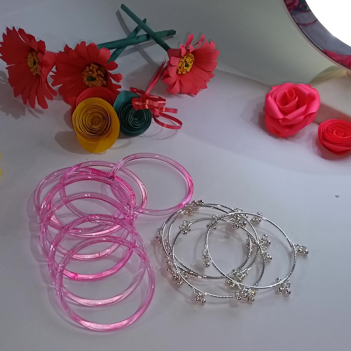 Original Jelly Bangles Set with 4 White Ghunghru Bangles|Set of 12|6 Colors|