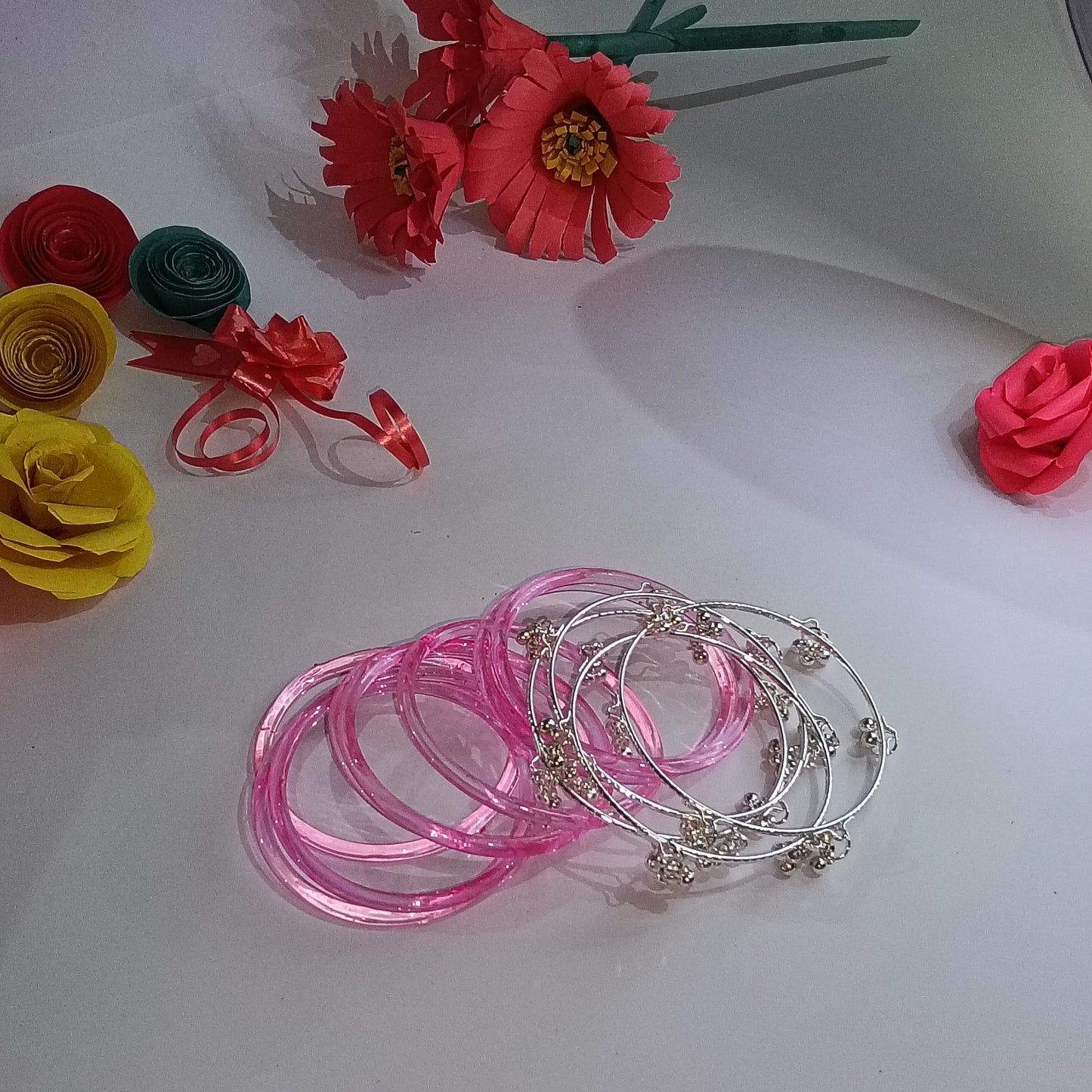 Original Jelly Bangles Set with 4 White Ghunghru Bangles|Set of 12|6 Colors|