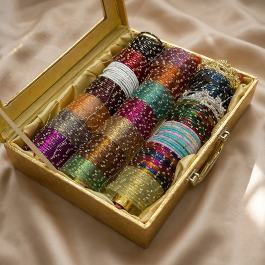 Original 18 Dozen kashmiri Bangles Set with 8 Golden and 8 white Ghunghroo Bells