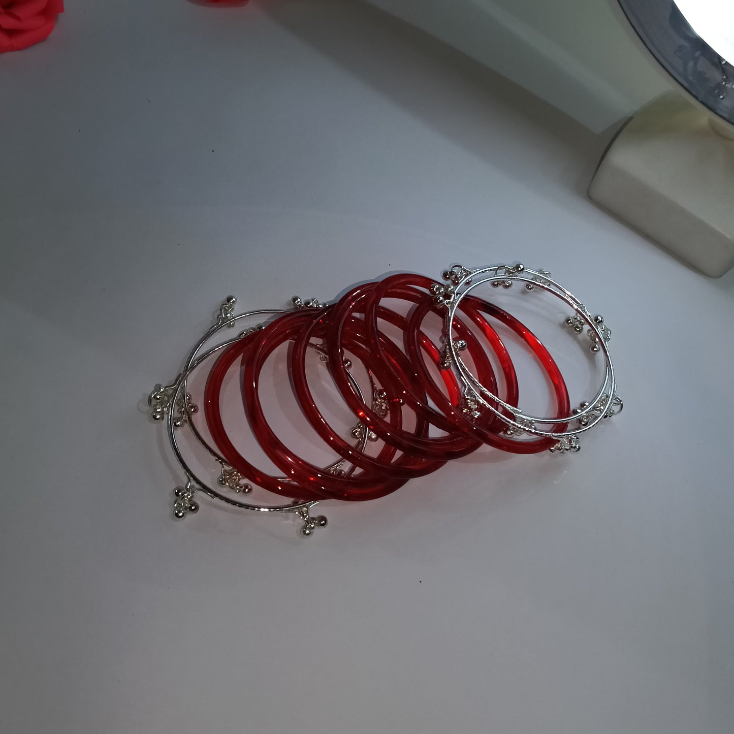 Original Jelly Bangles Set with 4 White Ghunghru Bangles|Set of 12|6 Colors|